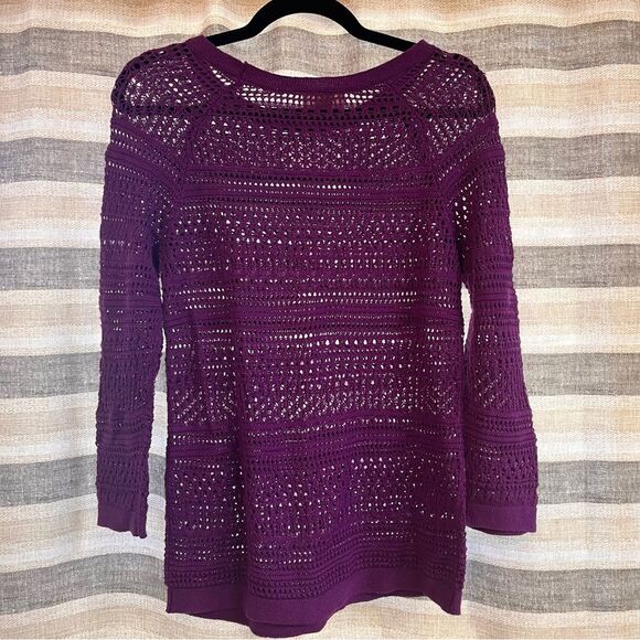 Loft Purple Open Knit Top Size Small - Picture 2 of 6